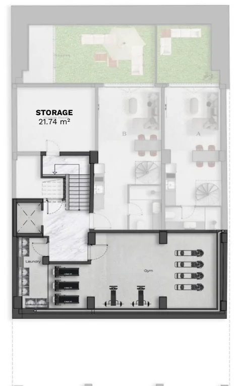 Keramikos, Athens — 1+1 Apartments and Penthouses a Short Walk from the Acropolis — Basement — gym 49.36 m², laundry 10.14 m², storage rooms