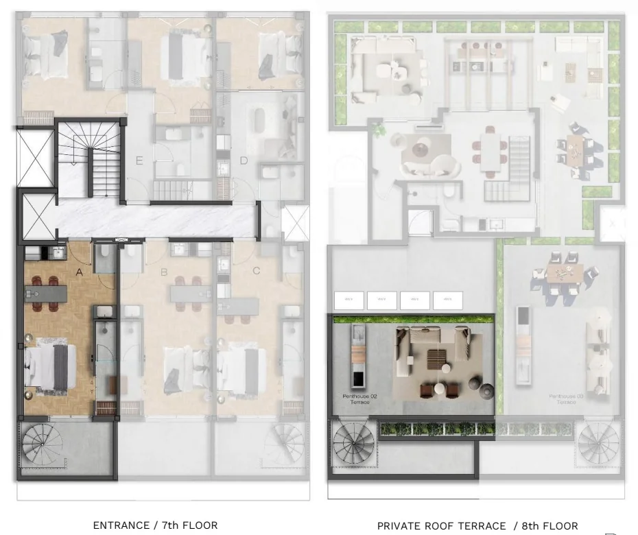 Keramikos, Athens — 1+1 Apartments and Penthouses a Short Walk from the Acropolis — Penthouse L7‑A — 31.70 m² + 10.30 m² balcony + 31.30 m² roof terrace
