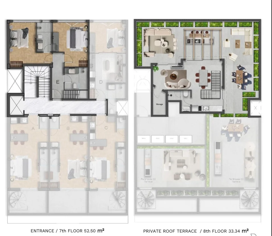 Keramikos, Athens — 1+1 Apartments and Penthouses a Short Walk from the Acropolis — Penthouse L7‑E — 90.30 m² + 71.08 m² roof terrace (7th & 8th floors)