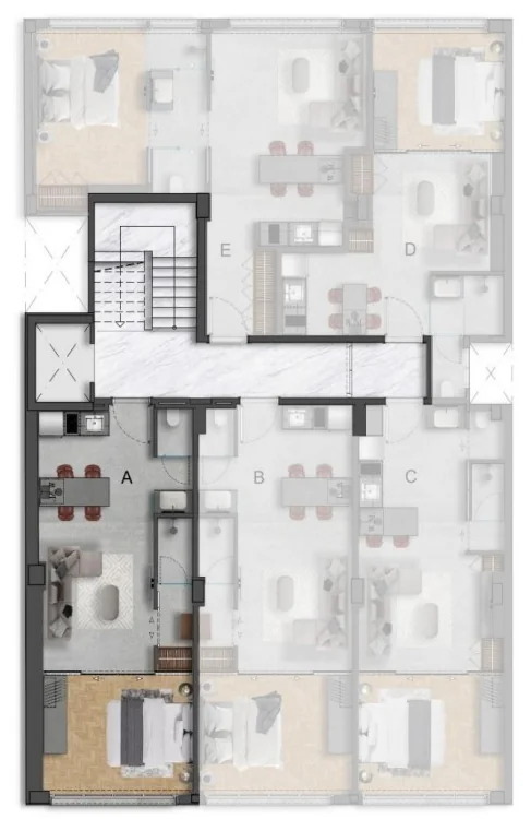 Keramikos, Athens — 1+1 Apartments and Penthouses a Short Walk from the Acropolis — Type A — 43.70 m² (floors 2–6)