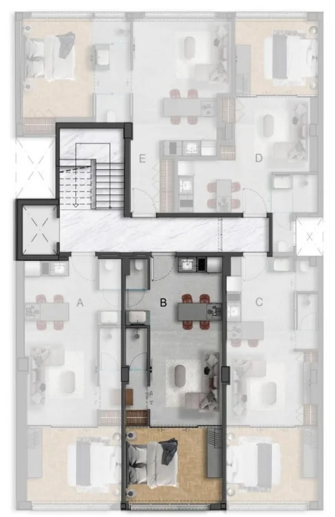 Keramikos, Athens — 1+1 Apartments and Penthouses a Short Walk from the Acropolis — Type B — 41.50 m² (floors 2–6)