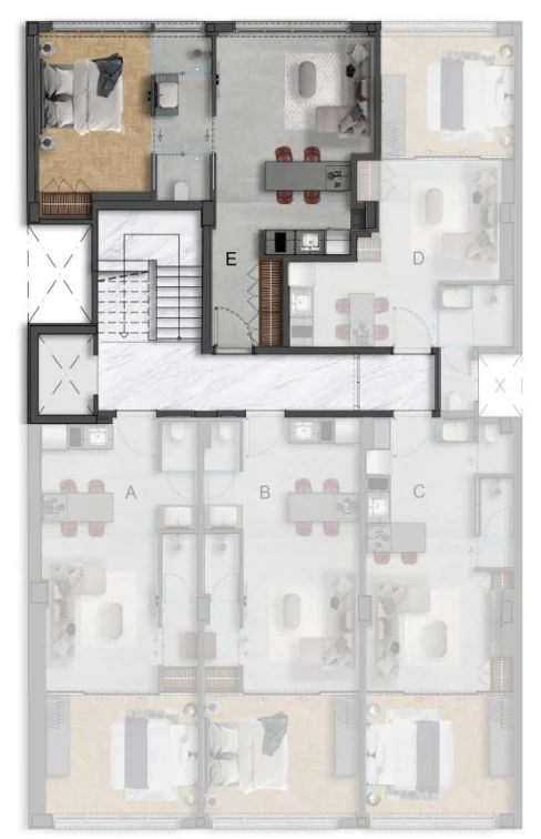 Keramikos, Athens — 1+1 Apartments and Penthouses a Short Walk from the Acropolis — Type E — 48.80 m² (floors 2–6)