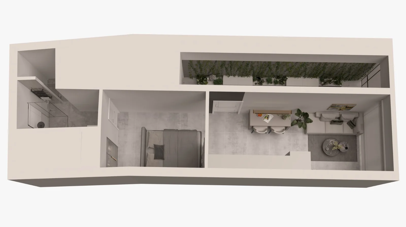 Nea Ionia, Athens — Four Full-Floor Apartments in a Commercial-to-Residential Conversion — 3D cutaway view 1