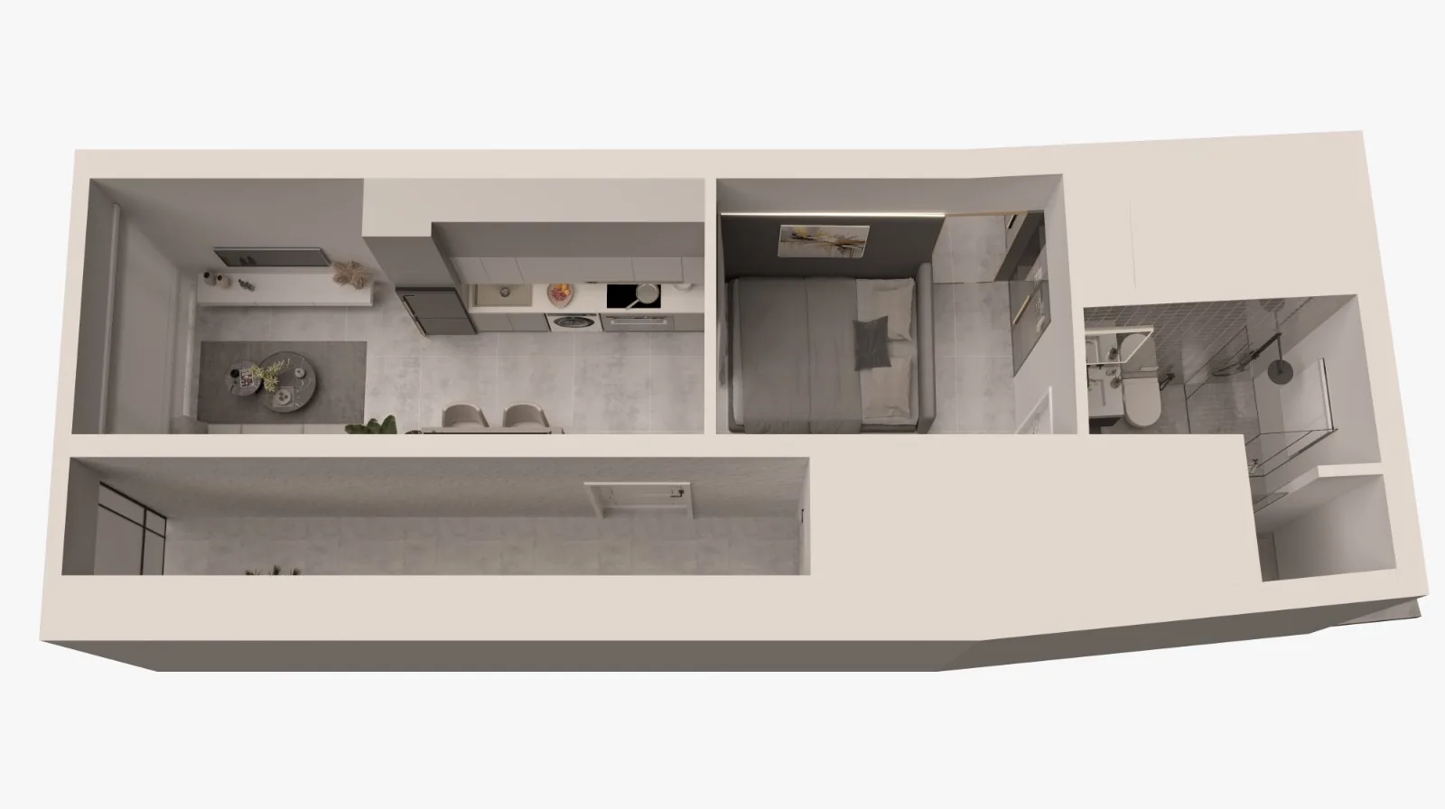 Nea Ionia, Athens — Four Full-Floor Apartments in a Commercial-to-Residential Conversion — 3D cutaway view 2