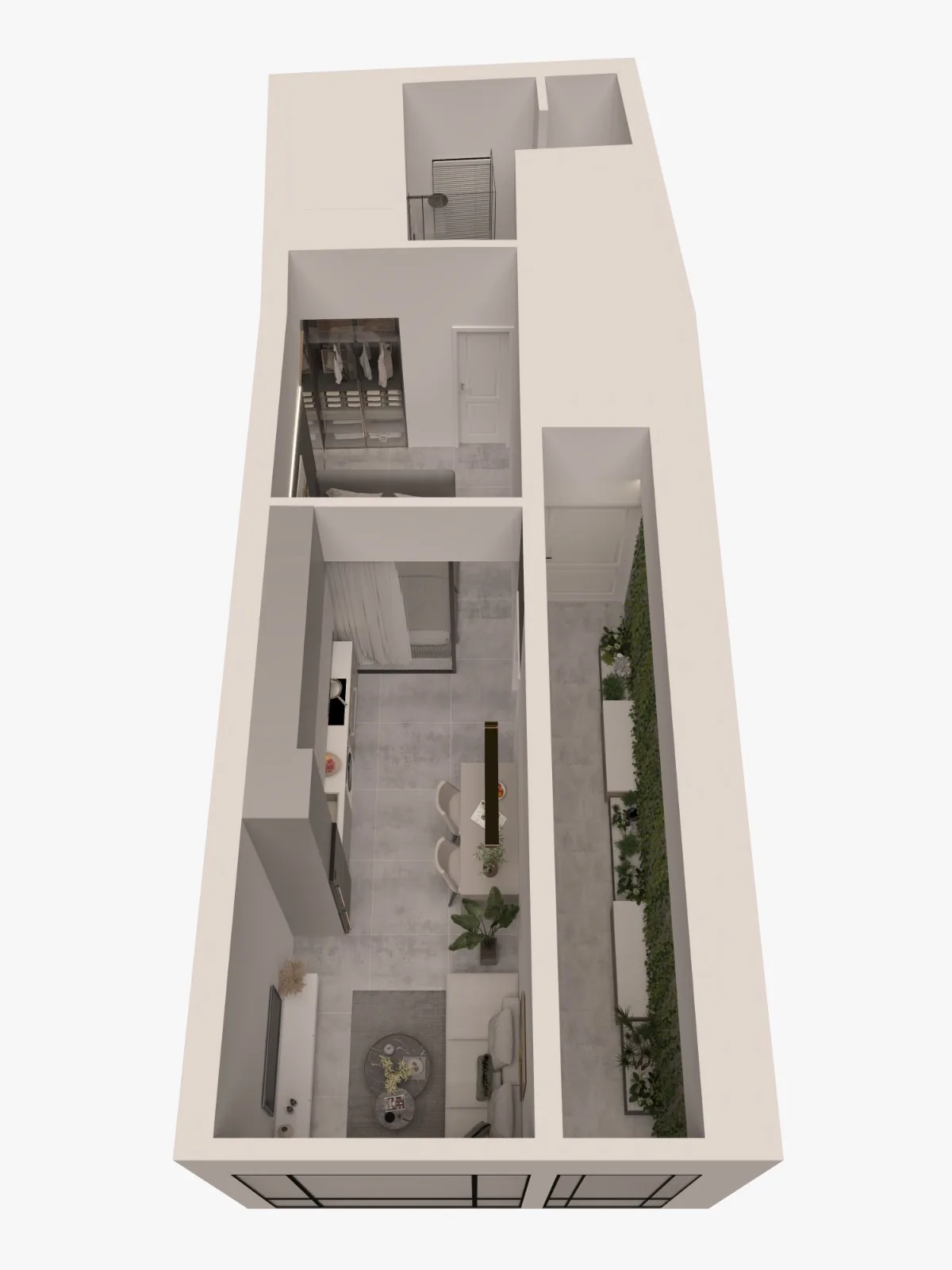 Nea Ionia, Athens — Four Full-Floor Apartments in a Commercial-to-Residential Conversion — 3D cutaway view 3