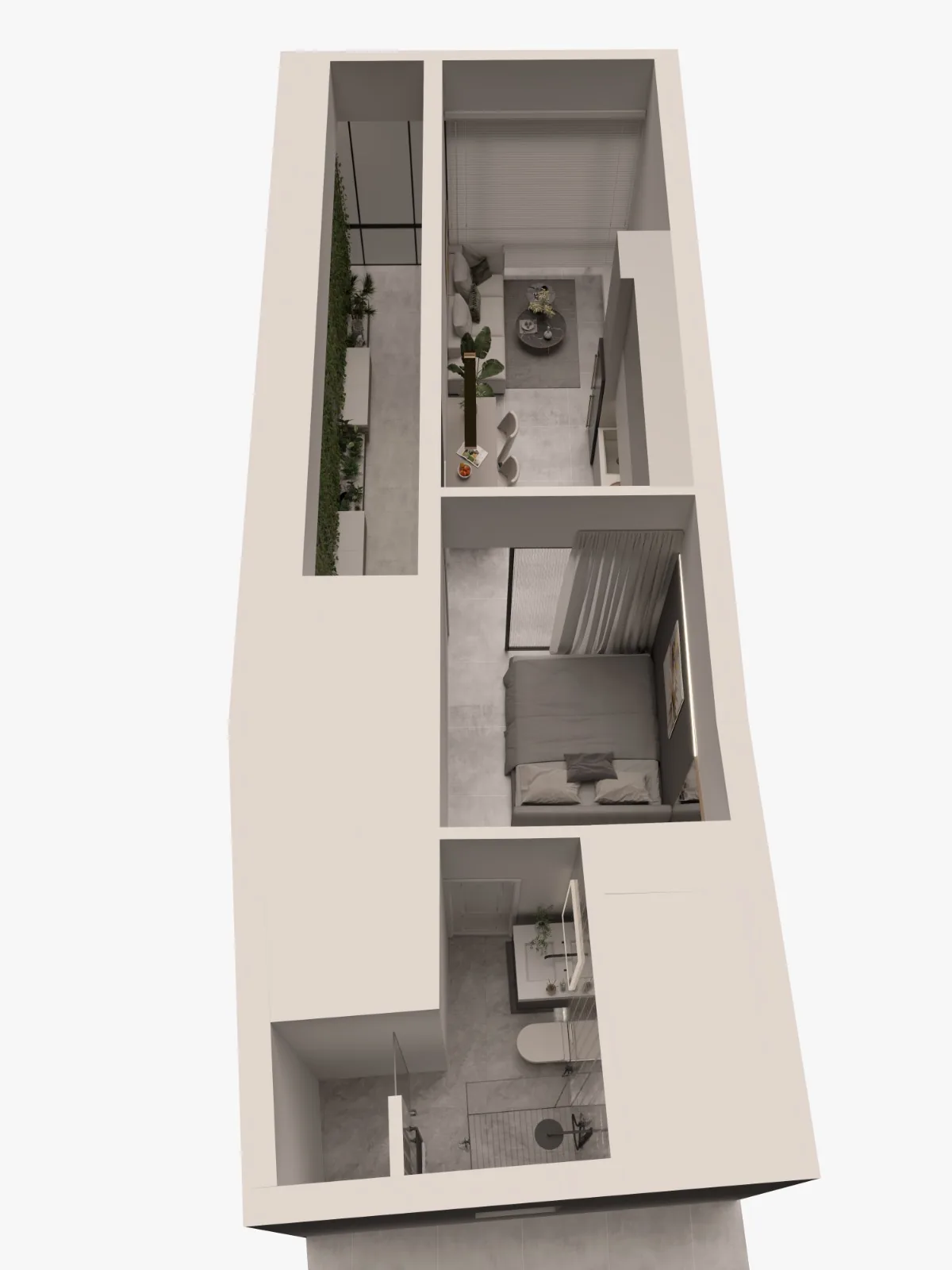 Nea Ionia, Athens — Four Full-Floor Apartments in a Commercial-to-Residential Conversion — 3D cutaway view 4